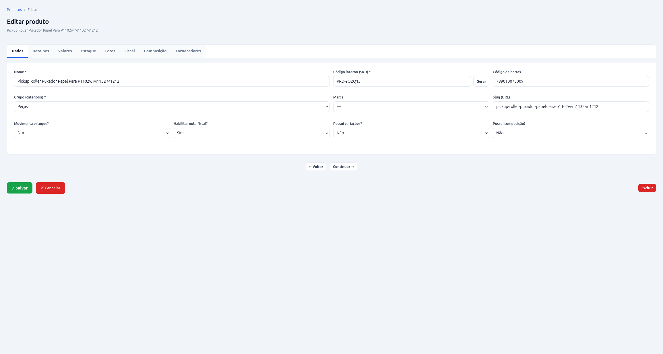 Edição de dados do produto no forgeCommerce