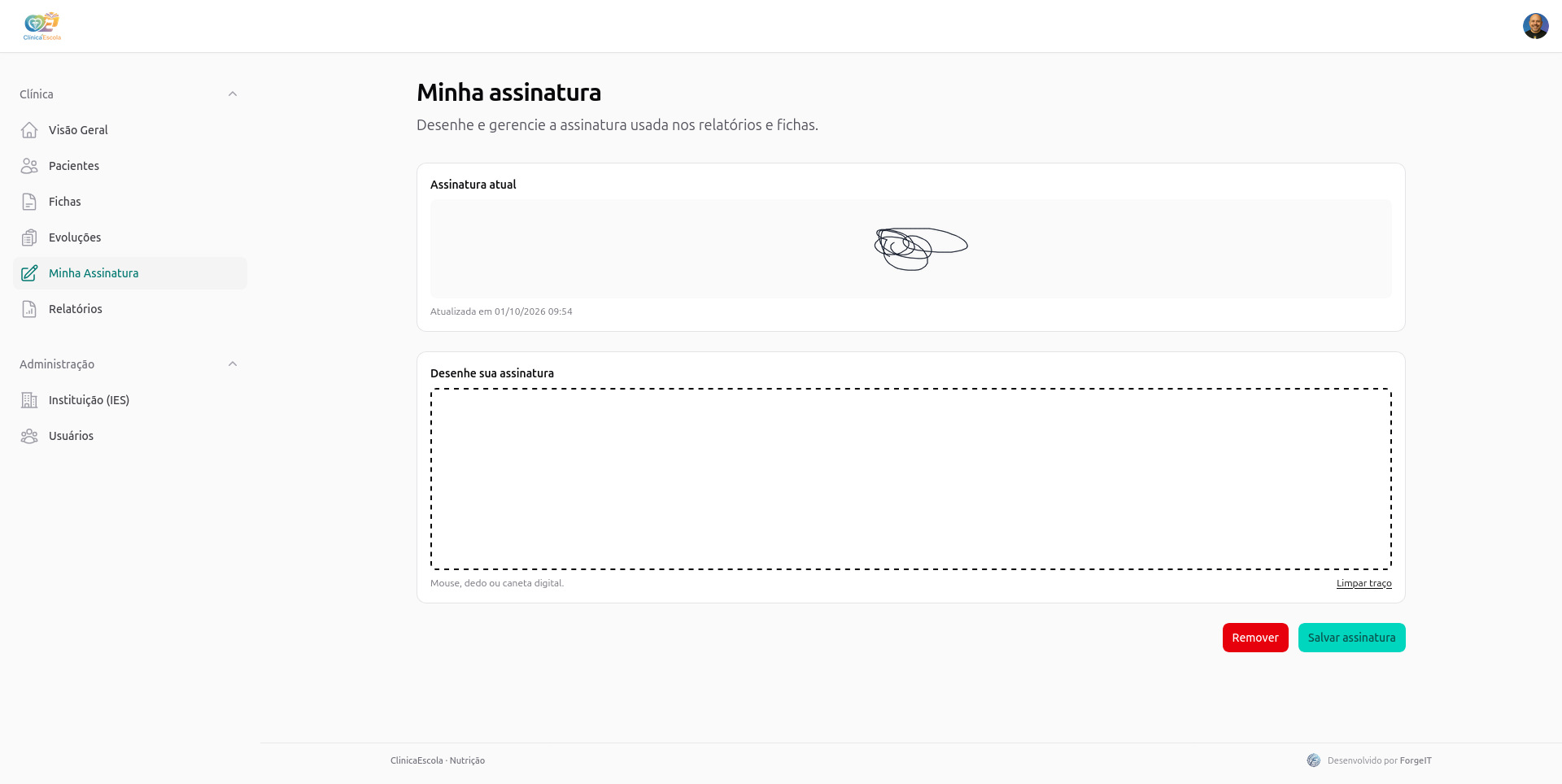 Tela Minha Assinatura para desenhar assinatura digital